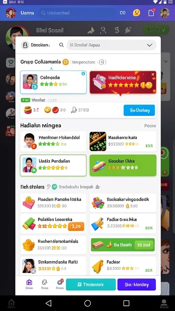 Tangkapan layar kedua menampilkan fitur sosial yang memungkinkan interaksi antar pemain.